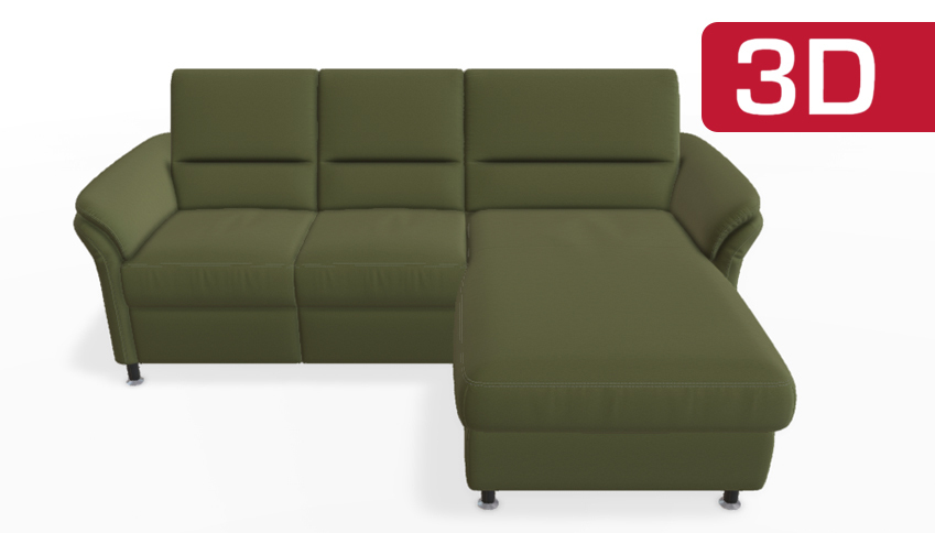 Grünes Ecksofa mit Recamiere.