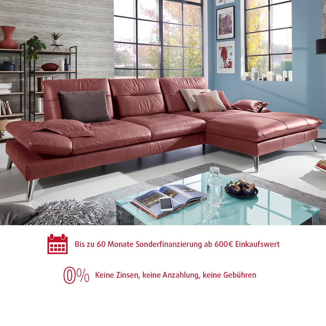 Geräumiges rotes Ledersofa in moderner Wohnzimmerumgebung.