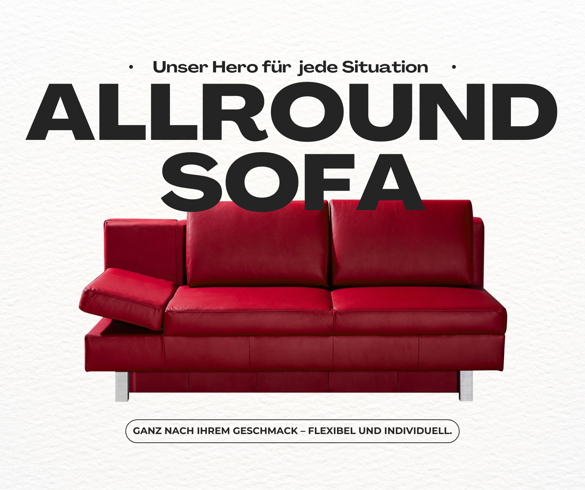 Rotes Allround Sofa EZ-8 mit verstellbarer Armlehne und flexiblem Design – modernes Ledersofa, wandelbar und praktisch für jede Wohnsituation.