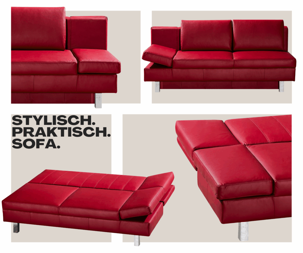 Rotes Schlafsofa EZ-8 mit verstellbarer Armlehne und Bettfunktion – modernes Ledersofa, stylisch und praktisch für Wohnzimmer und Gästezimmer.