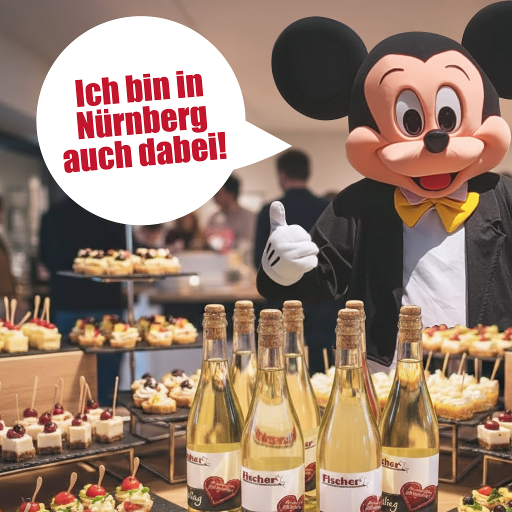 Foto von Mickey Mouse mit Sprechblase: Ich bin in Nürnberg auch dabei!